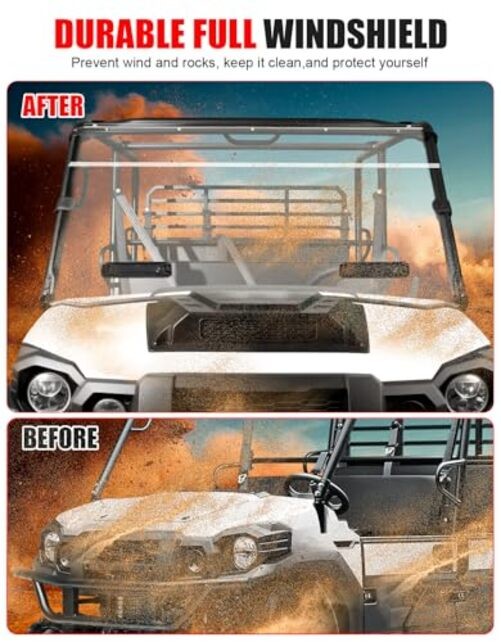 Front Full Windshield for Kawasaki Mule Pro, Clear 1/5" Vented Full Windshield