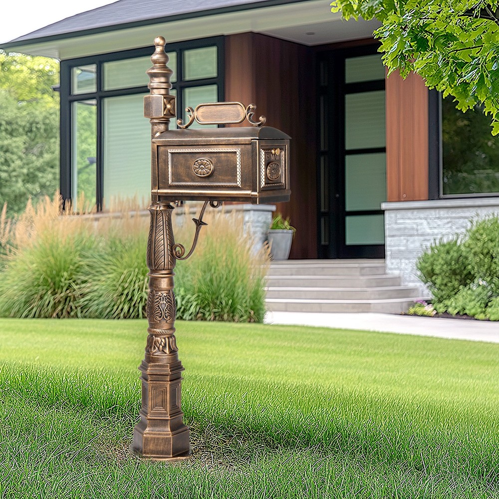 Decorative Post Mailbox Heavy Duty Rust-free Cast Aluminum Construction, Bronze