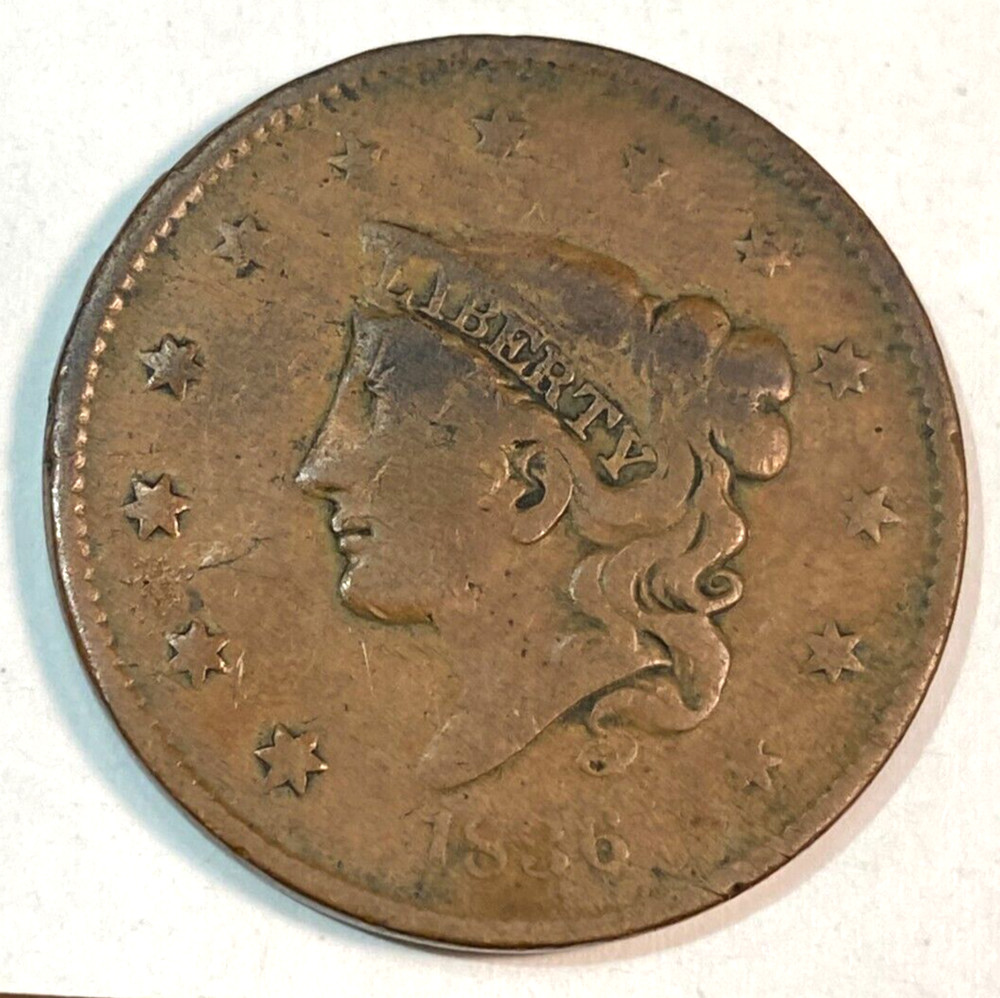 1836 Large Cent Nice Original Brown Fine/VF CHRC