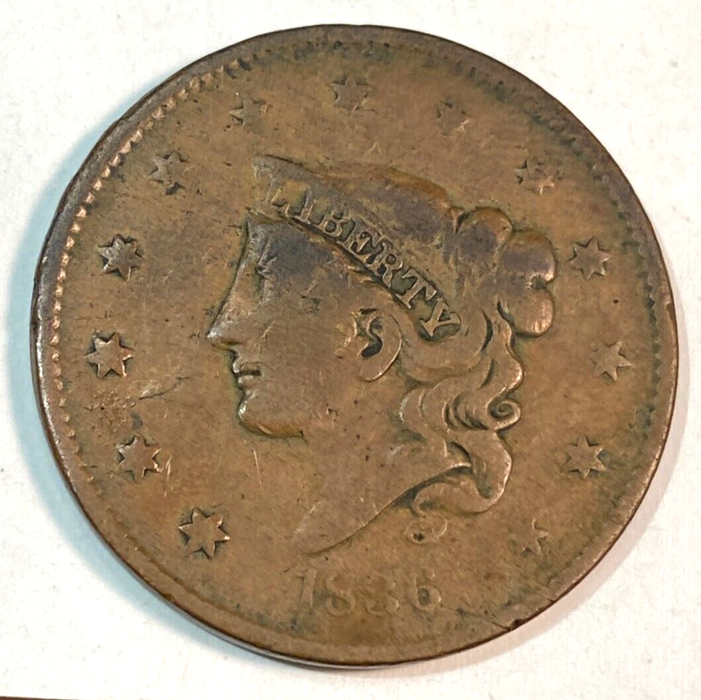1836 Large Cent Nice Original Brown Fine/VF CHRC