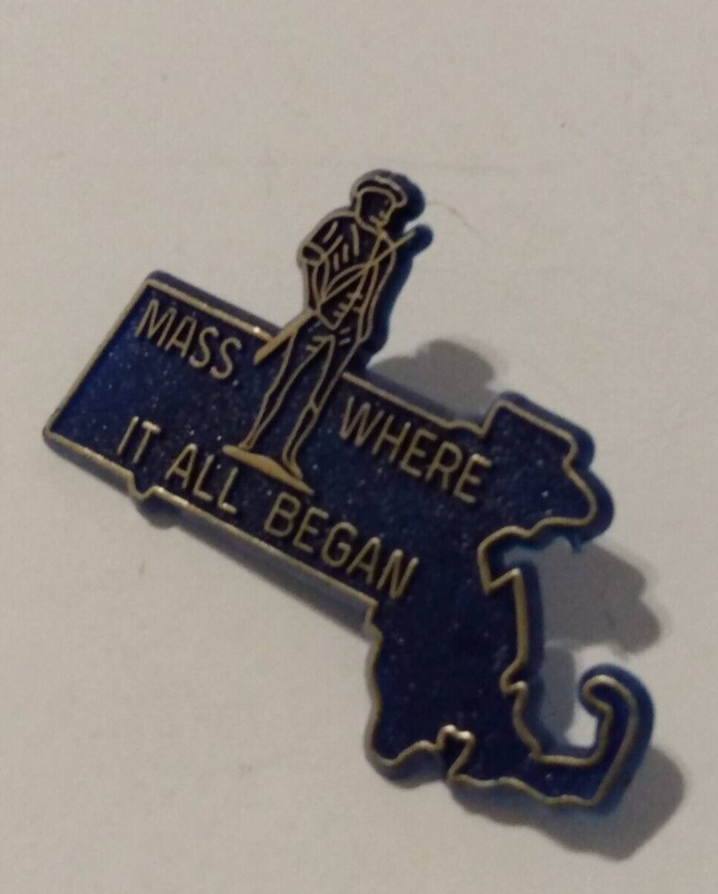 Massachusetts Where It All Began Plastic Blue Lapel Pin