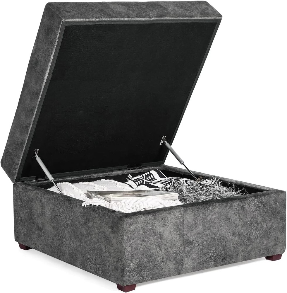 Homebeez Fabric Button Tufted Storage Ottoman Bench, Square Coffee E-gray