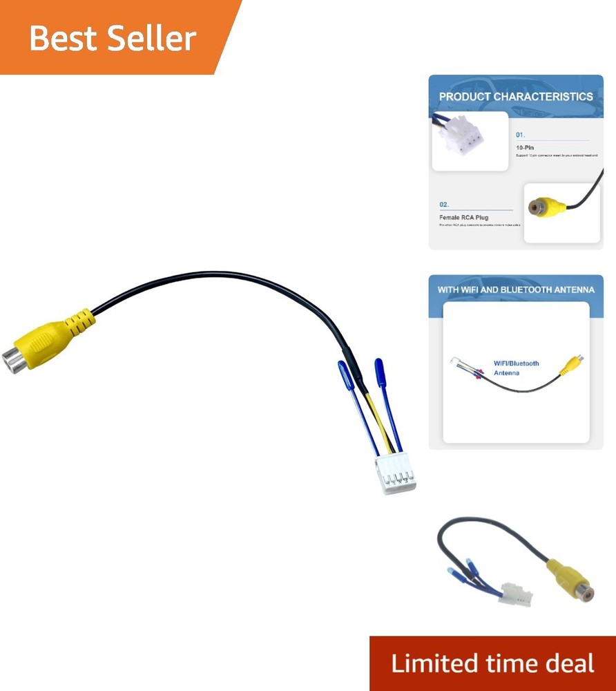 Plug & Play 10 Pin RCA Cable for Backup Camera - Perfect for Android Stereos
