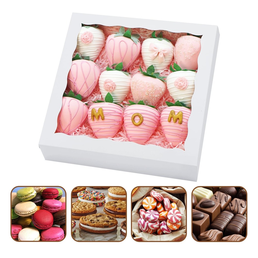 50pcs 8x8x2 Inch White Bakery Boxes Pie Boxes Cookie Box with window Chocolat...