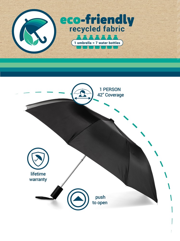 Totes Recycled Canopy Auto Open Umbrella Black