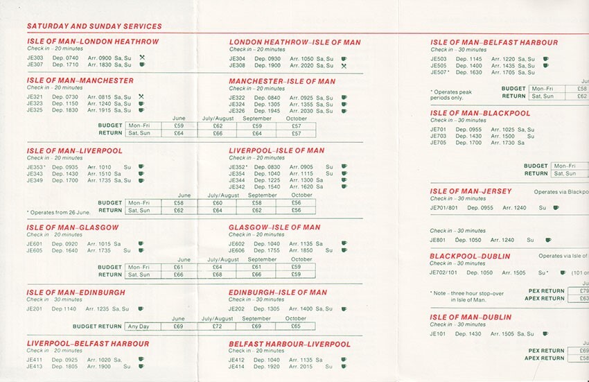 Manx Airlines timetable valid to 1983/SEP