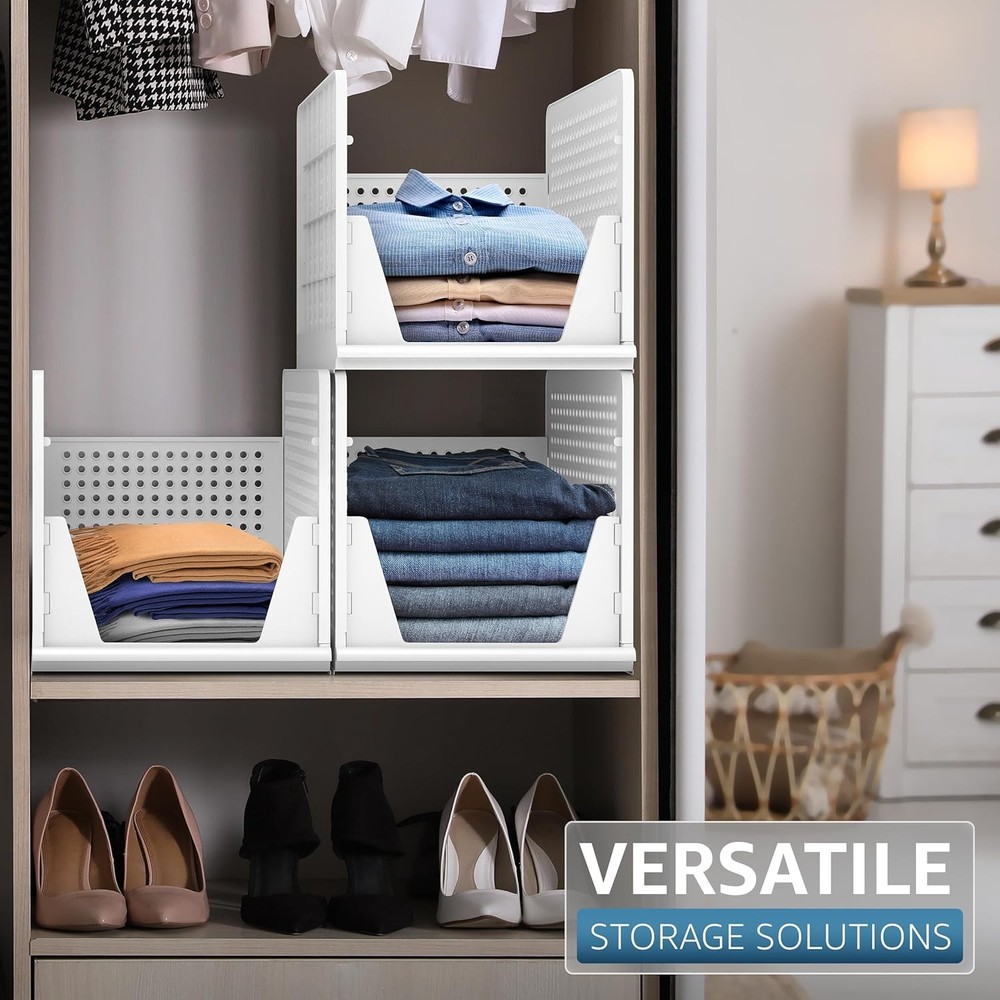 Stackable Shelf Organizer Basket Plastic Closet Clothes Pantry