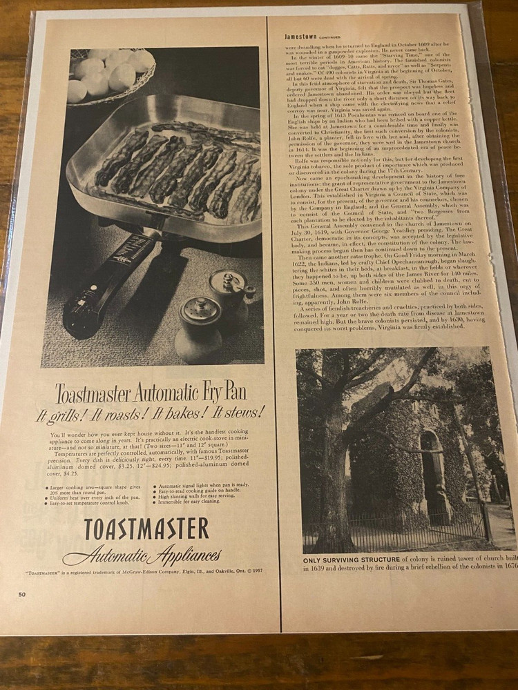 Vintage 1957 Toastmaster Automatic Fry Pan ad