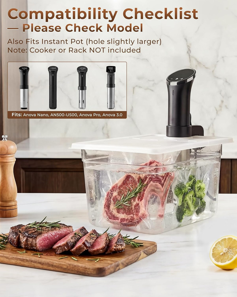 Sous Vide Container 12 Quart EVC-12 with Collapsible Hinged Lid Compatible with