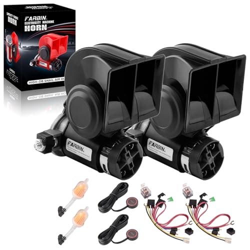 Air Horn for Truck 2Pcs, Compact Train 12v black horn 2pcs with button