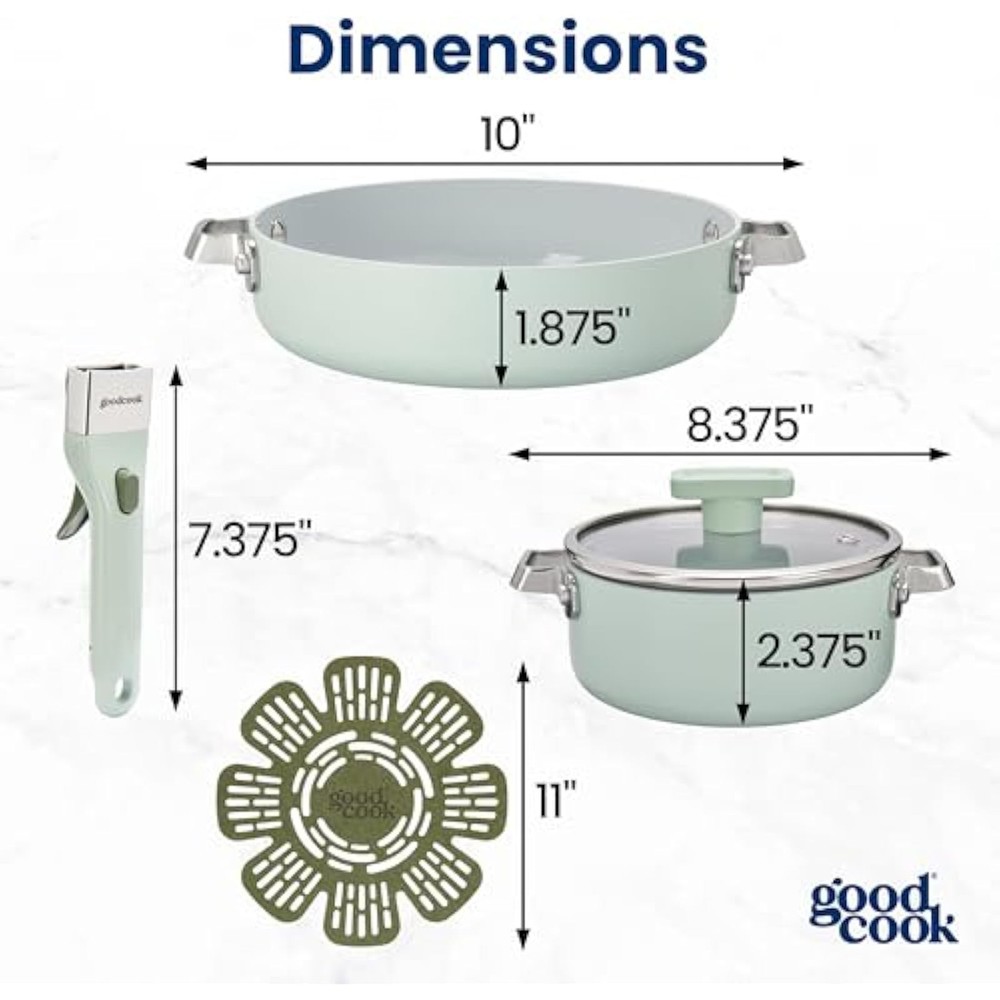 GoodCook Ceramic Cookware Set 5-Piece with Removable Handle, Induction...