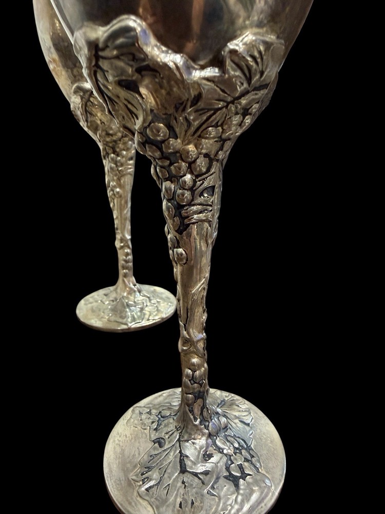 Godinger Silver Plate 4 Goblets & 2 Candlesticks Ornate Grape 9”