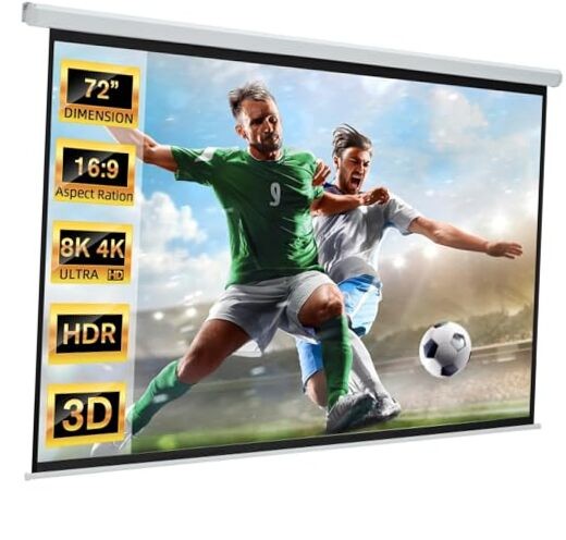 72" Projector Screen Motorized 16:9, 4K HD Pull Down Retractable Projection