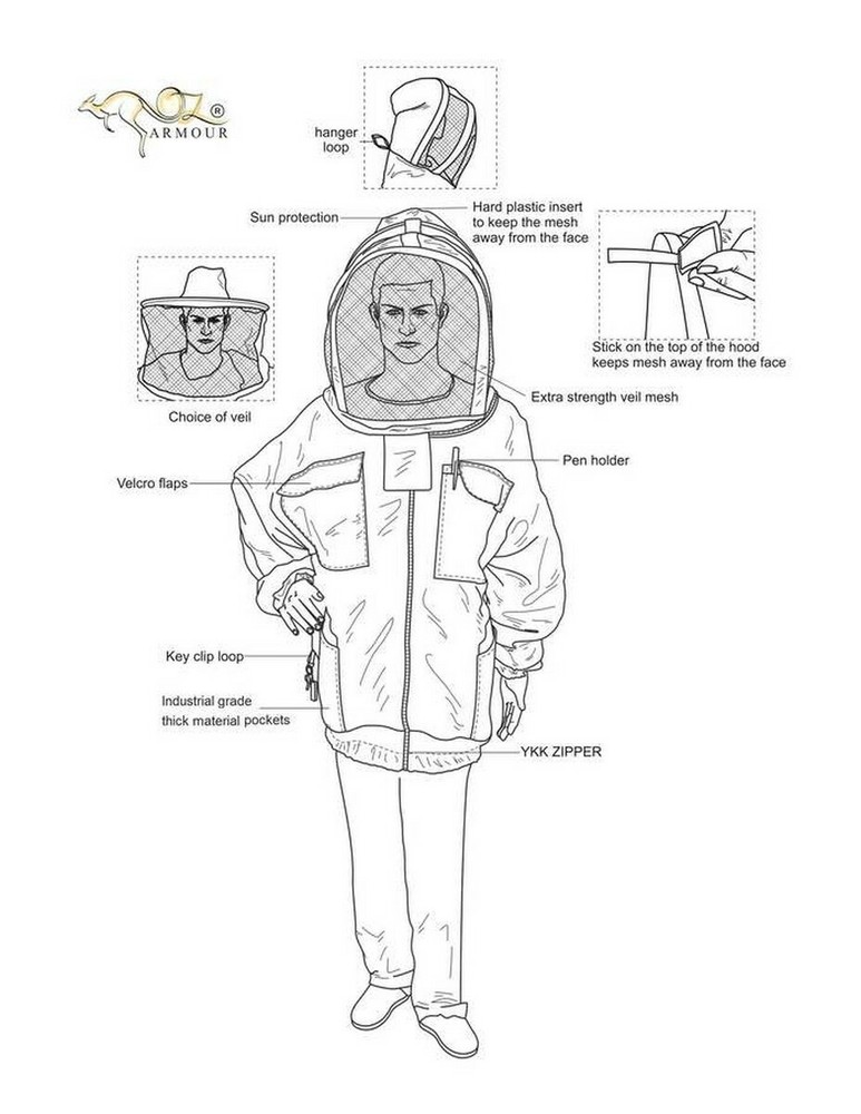 OZ ARMOUR BEEKEEPING JACKET POLY COTTON VENTILATED WITH OPTIONAL GLOVES