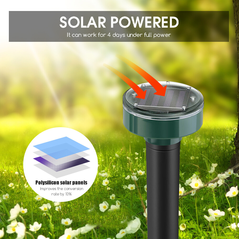 4/8/12/16Pcs Solar Mole Repeller Ultrasonic Sonic Gopher Ground Stake Repellent