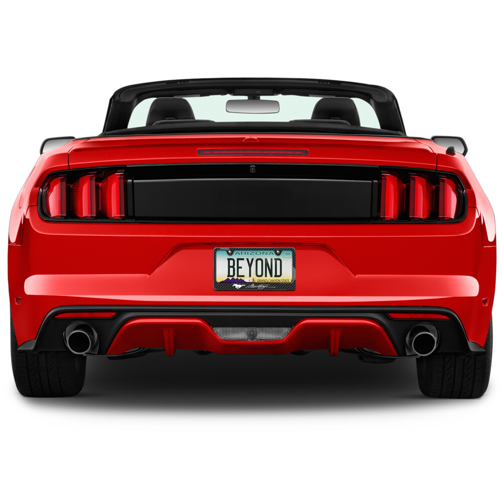 Ford Mustang Script Black Carbon Fiber Look ABS Plastic License Plate Frame