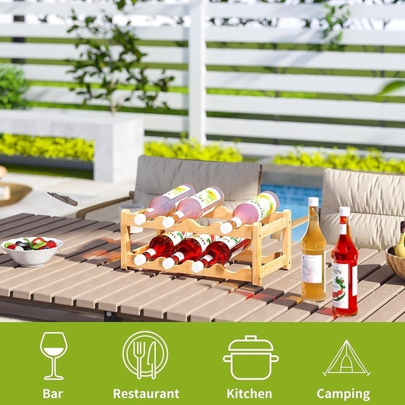 Bamboo Wine Rack Countertop Easy Assembly Space Saving Stylish Storage Display