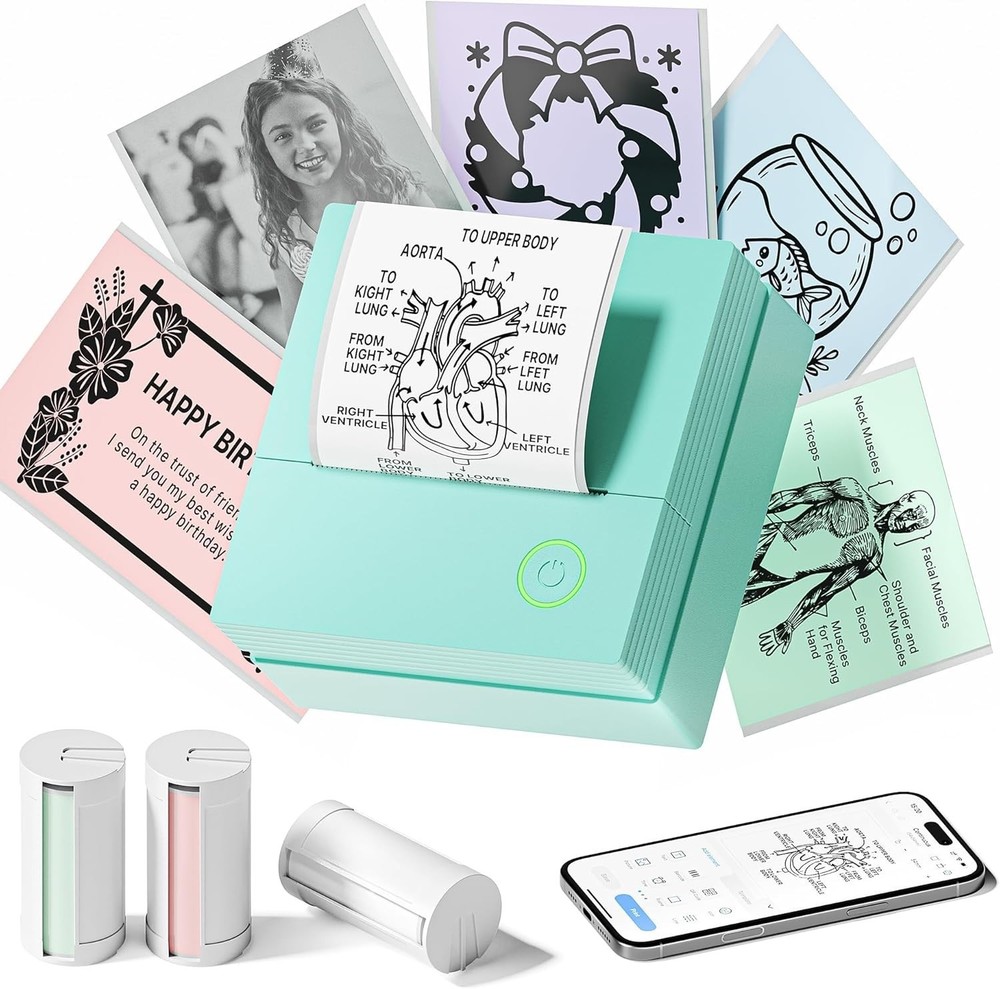Sticker Printer, PM290 Mini Printer, Bluetooth Sticker Maker Machine with 3 Roll