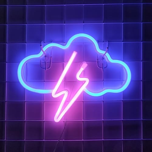 Cloud Lightning Neon Light,USB or 3-AA Battery Powered Neon Blue+Pink