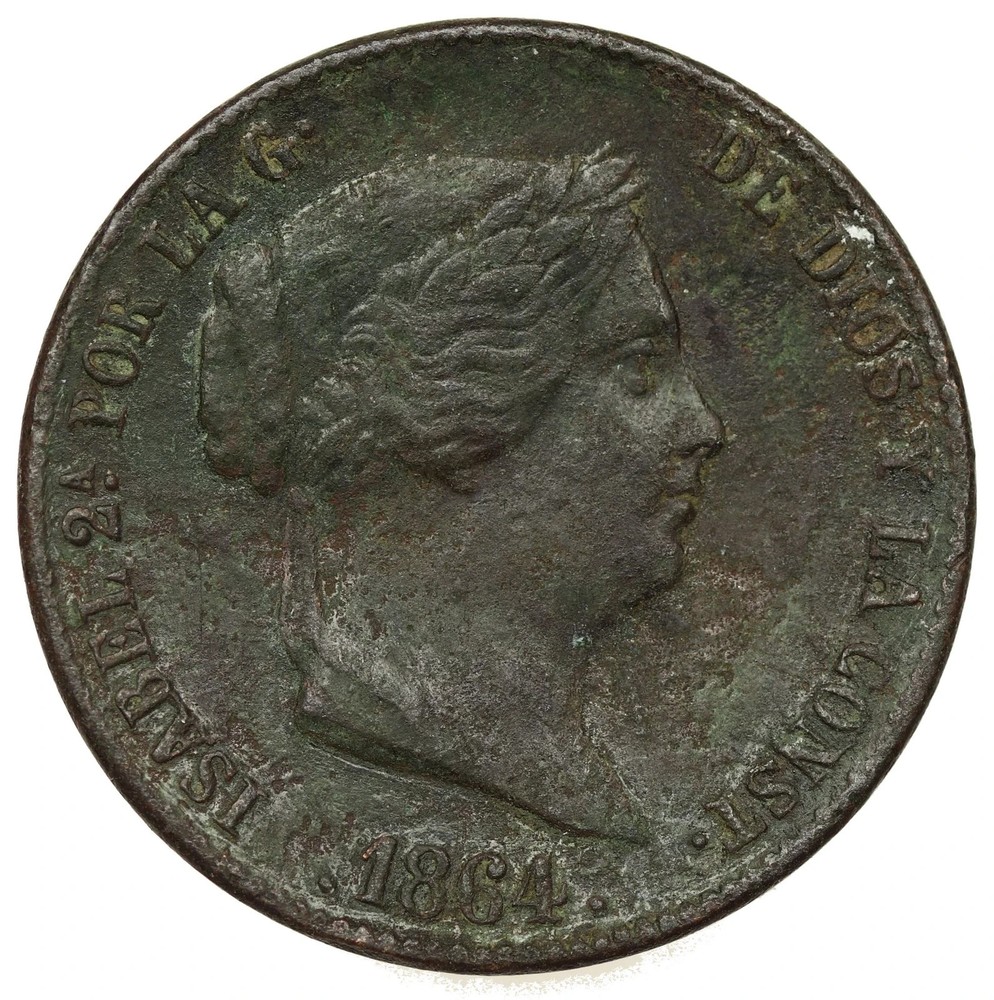 Spain - 25 Centimos de Real 1864 - Isabella II