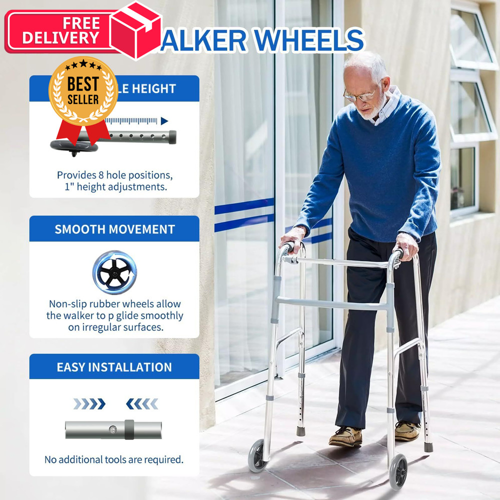 Zantle Universal Walker Wheels Replacement - 5 Inch, 5 inches, Grey