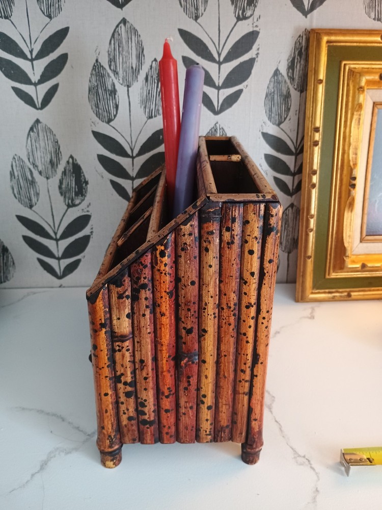 Victorian Bamboo Dark Spotted Desk Organizer Vtg HTF