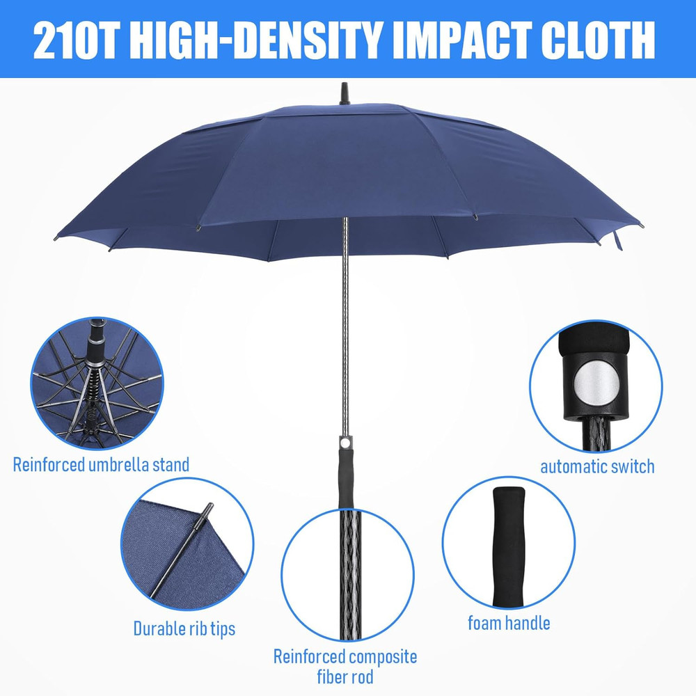 Large Automatic Open Golf Umbrella 62 Inch Double Canopy Rain Umbrella Windproof