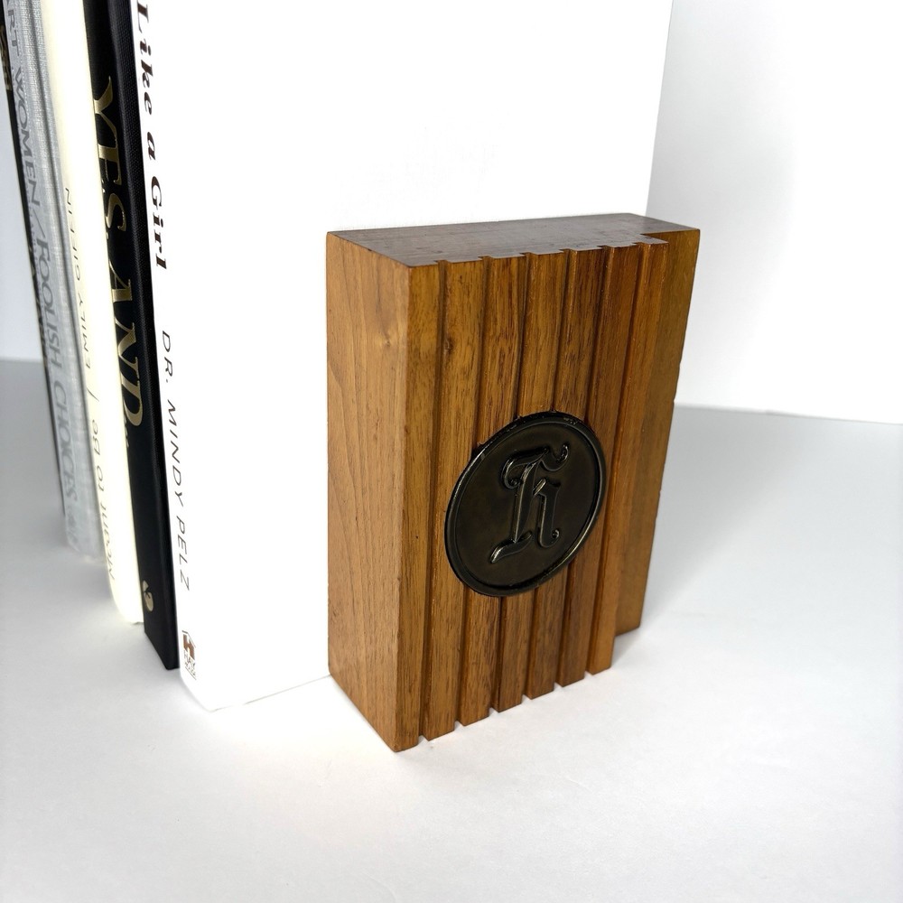 Bookends Solid Walnut Wood Personalized Initial Letter H Mid-Century Modern Book