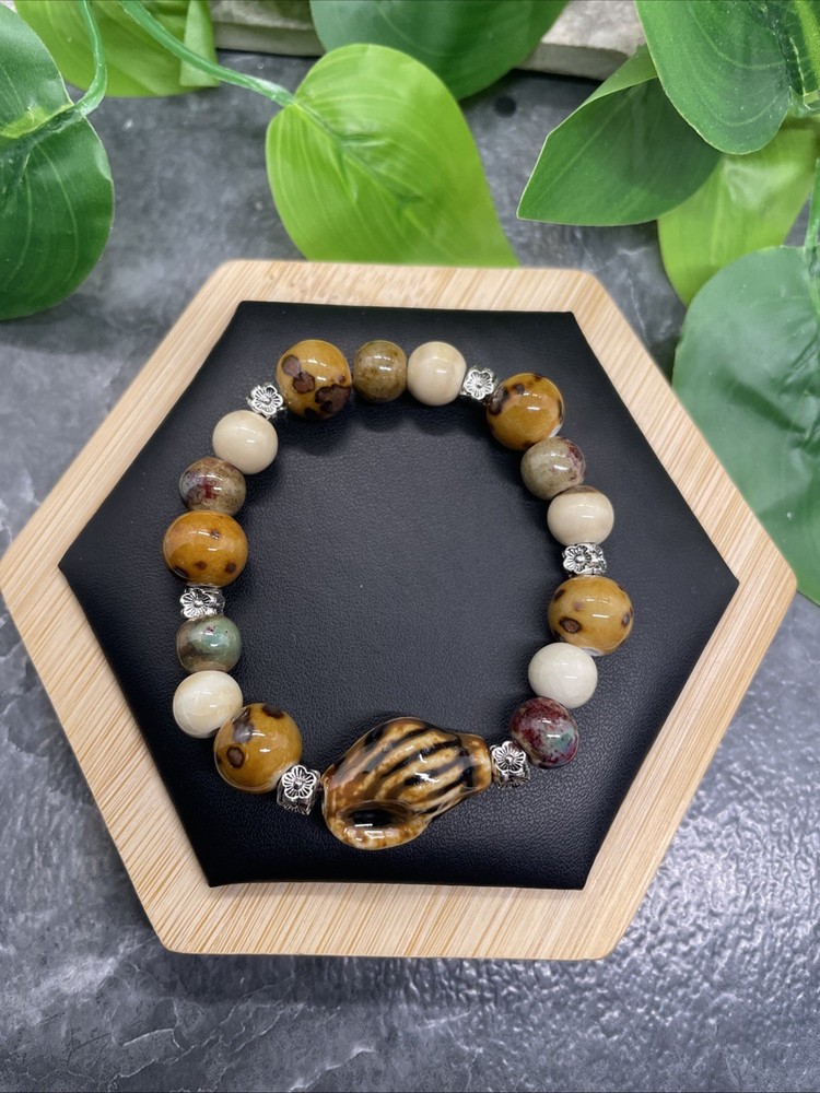 Handmade Ceramic Bead Beaded Stackable 6” Plus Stretch Bracelet New B206