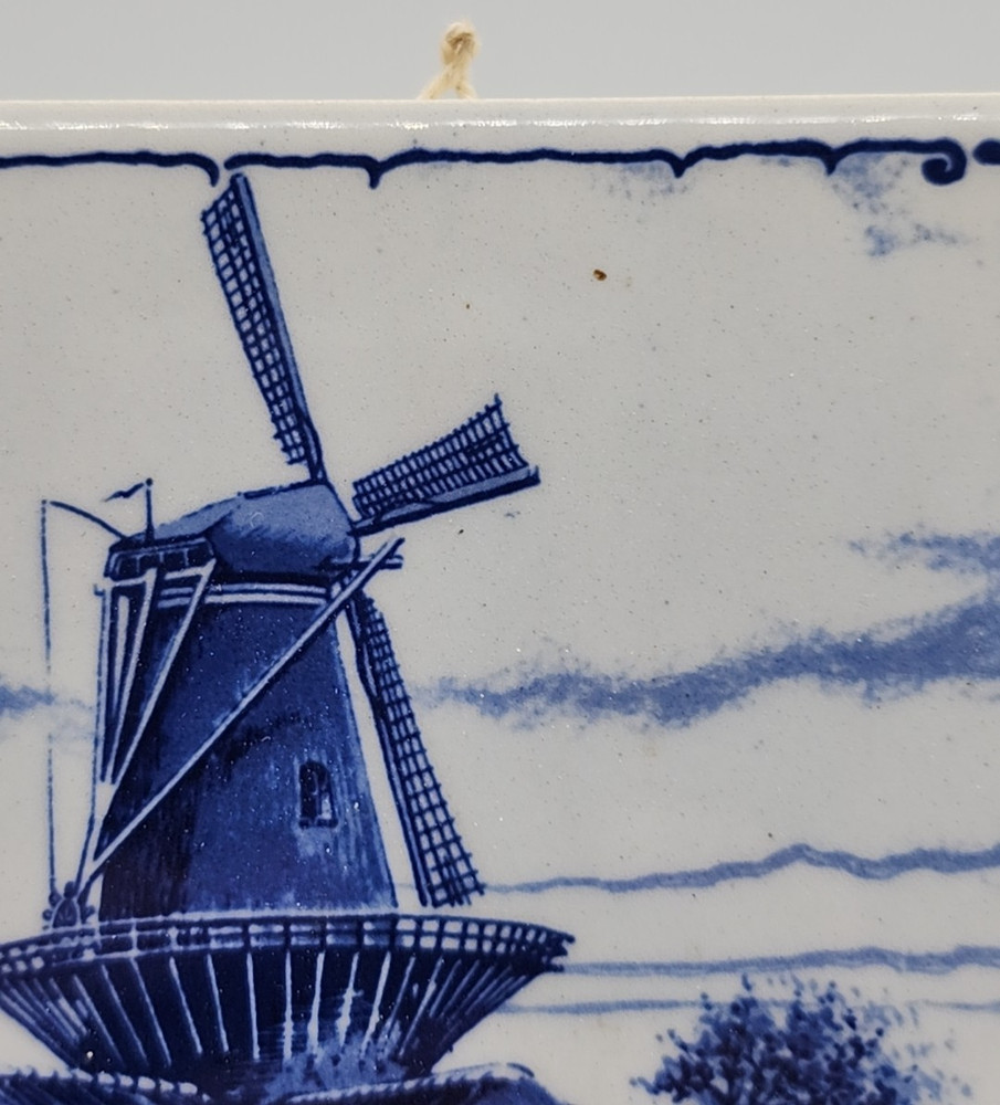 Delft Blauw Windmill on River Tile 6" x 6"