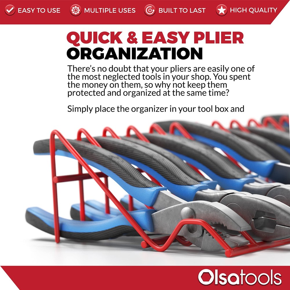 Olsa Tools Plier Organizer Rack - 2pc Set for 2 Racks - 16 Slots Each, Red