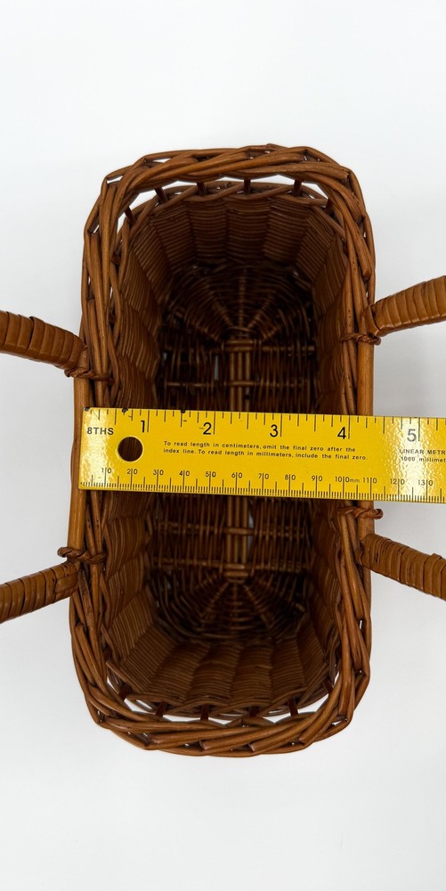 Vintage Wicker Basket Rectangular Handwoven Picnic Tote Double Handles Storage