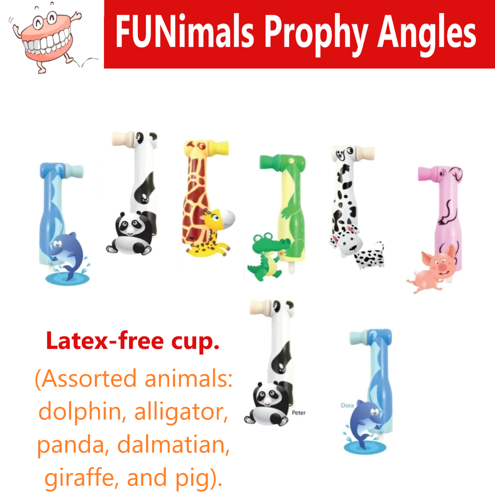 Dental Pacdent FUNimals Prophy Angles, Disposable, Kids Prophy angles Assorted