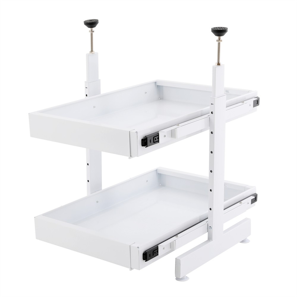 2-Tier Expandable Pull-out Cabinet Slide Out Organizer Drawers for Cabinet White