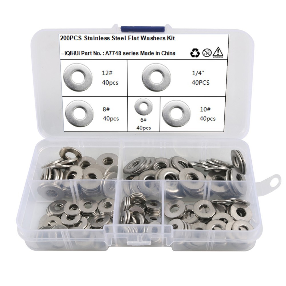 200Pcs Stainless Steel Sealing Plain Flat Washers Gaskets Set