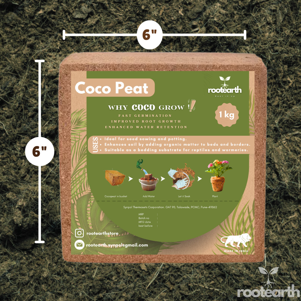 RootEarth Coco Peat Block 2.2lb Expands 10lb Low EC Washed Coir Growing Medium