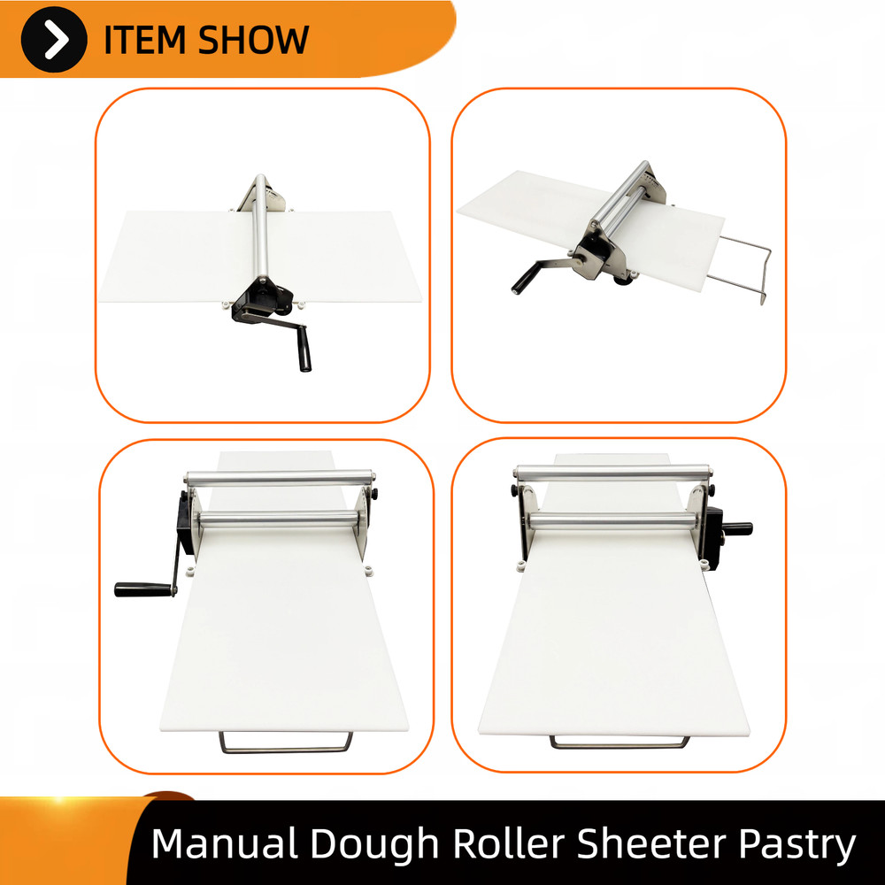 Stainless Steel Dough Roller Manual Sheeter Adjustable Thickness Max 0.89''