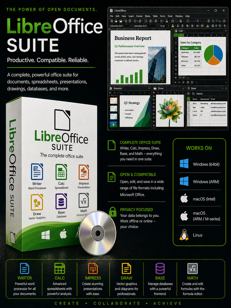 LibreOffice Software Suite | Windows Mac Linux | Home Student Business | CD