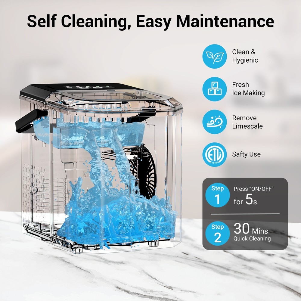 Smart Countertop Ice Maker w/ Handle Portable Bullet Ice Machine Maker 26lbs/24H