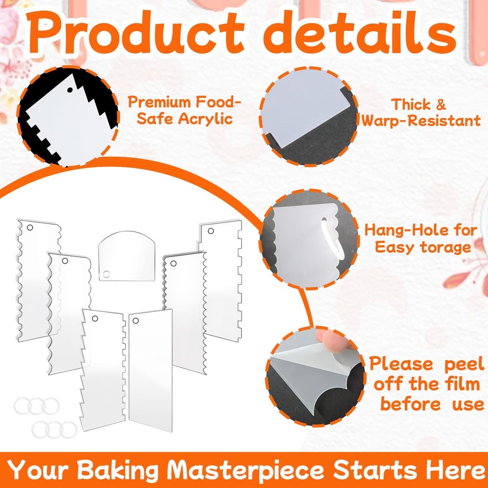 7 PCS Cake Scraper Set, Clear Acrylic Cake Smoother Scraper, Clear Cake Combs...
