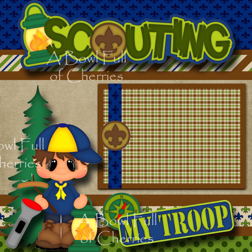SCOUTING ~ 2 premade scrapbook pages paper printed LAYOUT boy cub scouts CHERRY