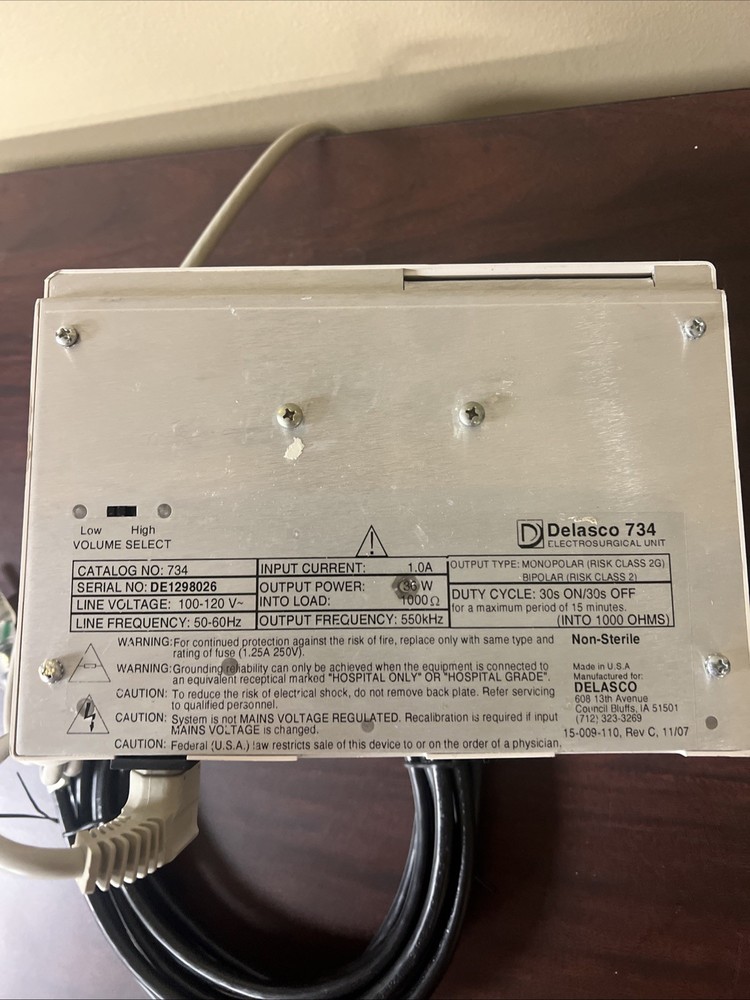 Delasco 734 Electrosurgical Unit 30 day returns