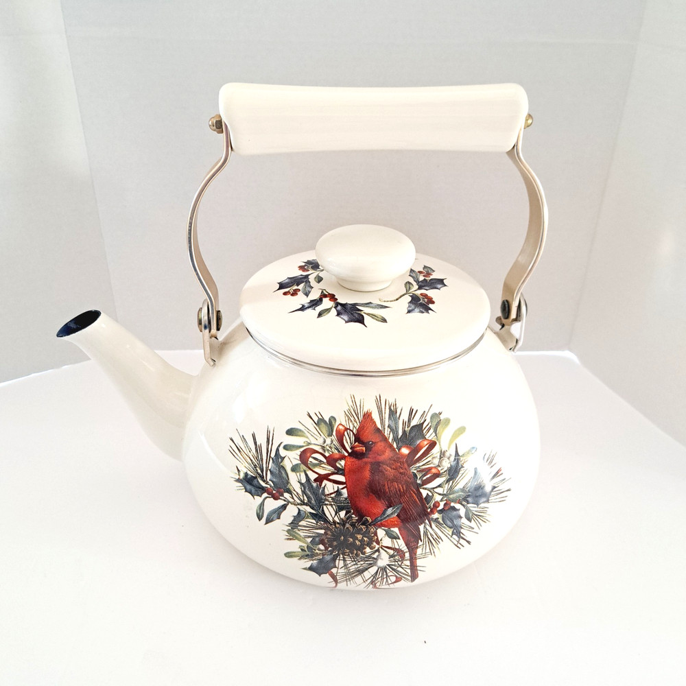 Lenox Holiday Tea Kettle Cardinal Design Enameled