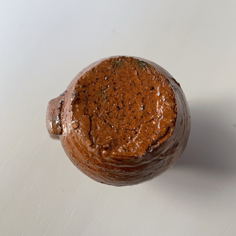 Vintage small speckled redware pottery creamer rustic