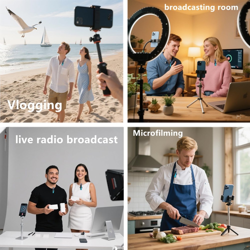 Wireless Lavalier Microphone for iPhone - iPad, Android Phone Computer, black