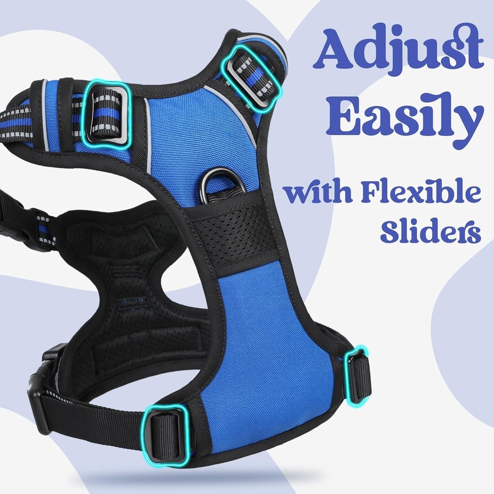 Dog Harness Medium Sized No Pull Pet Harness W/ 3 Buckles Adjustable Soft Padded