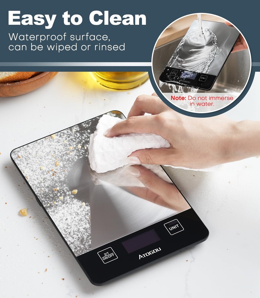 Food Scale, 33lb Rechargeable Kitchen Scale with Full-View Backlit LCD Displa...