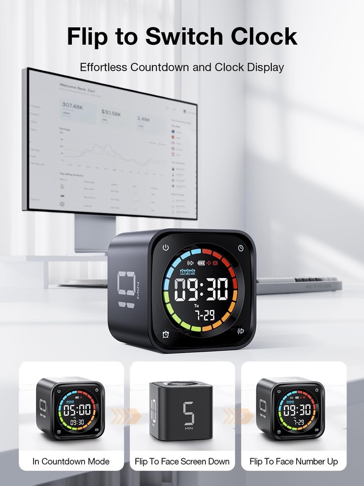 TK3 Pomodoro Timer Cube, Productivity Timer, 5/10/30/60 Min Presets, Custom C...