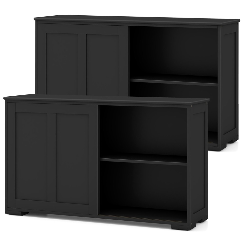2PCS Stackable Buffet Sideboard w/ Sliding Doors & Adjustable Shelf Black