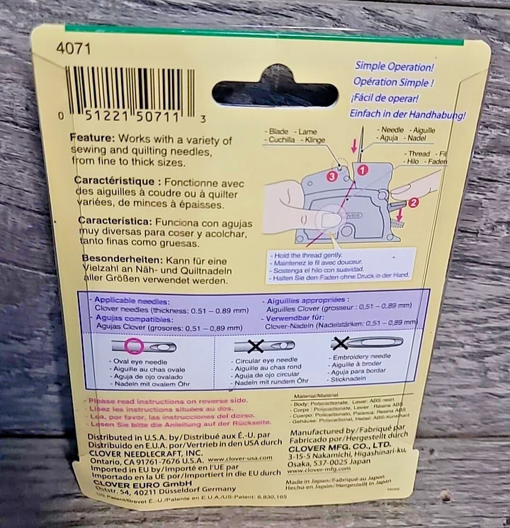 Clover Desk Needle Threader 4071 for Oval Eye Needles